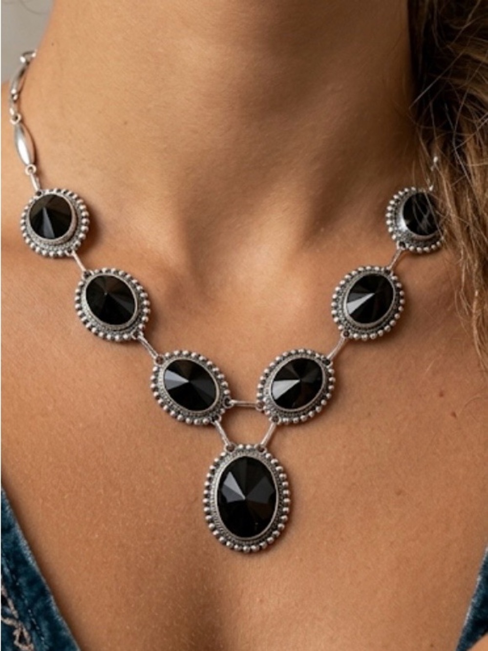 Vintage 30g Mexican Sterling Silver Faceted Black Onyx Y Necklace 16 inches